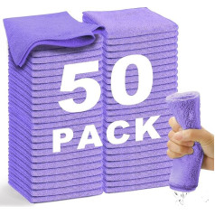 Microfibre Cloths, Series 2100 (33 x 33 cm), Super Soft, Highly Absorbent Cleaning Cloths for Kitchen, Reusable, Lint-Free, Machine Washable, Purple (Pack of 50)