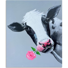 Fokenzary Handbemalte Rosen, Kuh/Stier, Heimdekoration, Gemälde, moderne Pop-Wandkunst, gerahmt, fertig zum Aufhängen