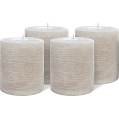 Pillar Candle, Set of 4, 9 x 10 cm, for Christmas, Advent Wreaths, Taupe