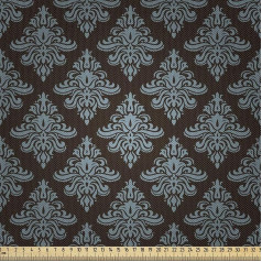 ABAKUHAUS Damask Fabric Sold by the Metre, Classic Floral Decoration, Silky Satin Fabric for Sewing Home Textiles, 2 m (148 x 200 cm), Dark Brown and Blue Grey