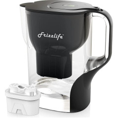 Frizzlife Water Filter Pitcher, Large 10 Cup Purifier with Filter Life Remind, Long Lasting, Adjustable Filtration Speed, Reduces Chlorine, Heavy Metals, Fluoride, Bad Taste & Odor, Dark
