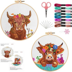 Offizon 2 Pieces Embroidery Kit for Beginners - Cross Stitch Craft Kit, Embroidery Accessories and Hoop Included, Hand Embroidery Kit for Adults, Sewing Kit, Gift, Cow Pattern