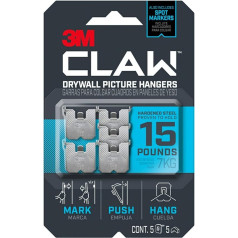 3M CLAW Drywall Picture Hangers: Drywall Picture Hangers 15lb with Temporary Dot Marking, 5 Pack (Silver) 5 Pack