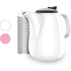 Verre Collection High Quality White Teapot - 1400ml - Ceramic with Heat Resistant Handle and Removable Steel Infuser for Loose Tea - Ideal for Gatherings
