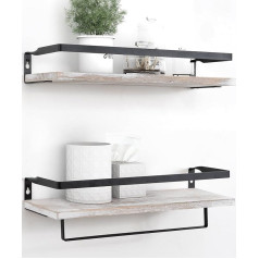 Afuly Wall Shelf Bathroom White Wood Black Metal Floating Shelf Vintage Rustic with Towel Holder Decorative Storage Shelves for Wall Bathroom Kitchen Children's Room Living Room Hallway Office Set of