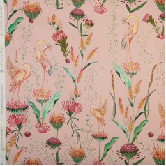 Digital Printed Canvas Fabric Half Panama Organic Cotton Decoration Tapestry Cushion Curtains Bedspreads Tablecloths 100x280cm Petit Paradis Heron Pink 1 Meter