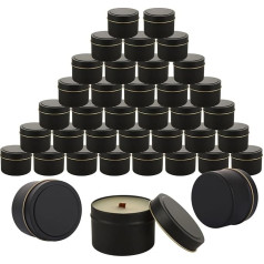 WOPPLXY Candle Tins 4oz Black Metal Candle Containers, Mini Storage Jars, Round Candle Tins for Candle Making, DIY, Homemade Business, Pack of 36