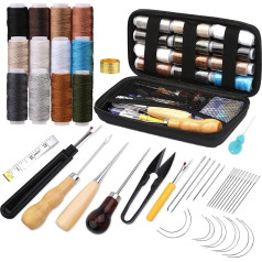 NAMOON Leather Sewing Kit, Upholstery Repair Kit, 48 Pieces Heavy Duty Sewing Kit with Sewing Needles, Sewing Awl, Seam Ripper, Sewing Thread for Repair, Hand Sewing, DIY Leather Crafts
