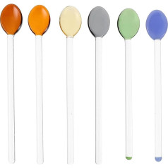 Cabilock 6pcs Small Glass Teaspoons Crystal Clear Petite Teaspoon Glass Espresso or Tea Stirrers for Dessert Mixing Appetizer Assorted Colours