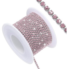 QUARKZMAN 11 Yard Crystal Rhinestone Close Chain Trim, Crystal Rhinestone Diamond Strips for Jewelry Making, Rhinestone Bling Sewing Embellishments, Light Pink Rhinestone with Silver Base
