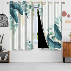 Eucalyptus Curtains, Uiiooazy Curtain, Green Gold Leaves, Plants, Bedroom Curtain, Opaque Shade Curtains, Opaque Window Curtain for Living Room, Balcony, Window, 140 x 225 cm