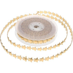15m Gold Christmas Ribbon, Star Garland, Star Ribbon, Gold Star Ribbon, Decorative Ribbon, Embellishment, Polyester, Star Ribbon, Artificial Leaf Ribbon, Long Leaf Stripes, Leaf Trim, Rope