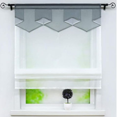 Anita Voile Roman Blind Modern Ribbon Roller Blind with Coloured Finish Living Room Transparent Curtain with Drawstring W x H 140 x 140 cm Grey Pack of 1