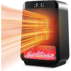 Electric Room Heater, 1500 W Mini Ceramic Heater, Portable Eco Ceramic Electric Heater, Fan Heater, Energy Saving with Flame Mood Light for Office, Bedroom