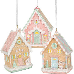Logbuch-Verlag 3 Christmas House Pendants Gingerbread House Christmas Pendant Gingerbread House Mint Pink Pastel Christmas Tree Decoration 6 x 10 cm