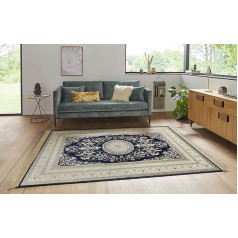 Naveh Oriental Rug - Living Room Rug Oriental Short Pile with Fringes Vintage Oriental Velvet Rug for Dining Room, Living Room, Bedroom - Dark Blue, 95 x 140 cm