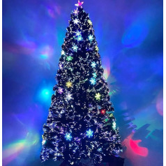 Artificial Christmas Tree, Lighted Green Christmas Tree with Star and Snowflakes, Multicolor LED Lights (210cm, Type 2)