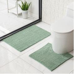 WAITER TREE Bath Mat Set Aqua Bath Mats Non-Slip 50 x 80 cm U-Shaped Contour Toilet Rug 50 x 50 cm Bath Mat High-Quality Microfibre Chenille Rug Soft Washable Bath Mat