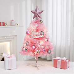 Mini Wreath Artificial Christmas Tree Stars Tree Wreath Hanging Ornaments DIY Holiday Interior Decoration Home Desk Table Decoration 60cm Pink