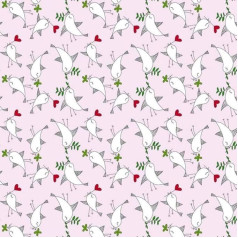 Bird 100% Cotton Fabric, Children, Sold by the Metre, Craft, Sewing Fabric (Bird Heart Pink, 300 x 160 cm)
