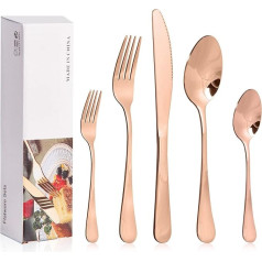 Cutlery Set for 6 People, Rose Gold, ShowyLive 30 Pieces, Camping Cutlery Set Made of Stainless Steel, Consisting with Knife, Fork, Spoon, for Party, Restaurant, Wedding, Festival, Dishwasher Safe