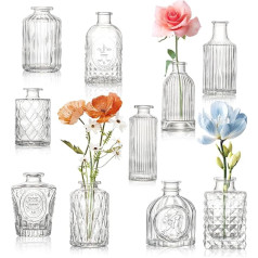 Small Vases Set, 10 Pieces Vintage Flower Vases, Small Glass Vase for Table Decoration, Vases Decoration, Various Sizes, Glass Bottles for Table Decoration, Centrepieces, Wedding Decorations,