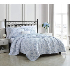 Laura Ashley Home - King Size Reversible Floral Cotton Duvet Cover Set with Matching Pillowcases Home Decor for All Seasons (Walled Garden Blue, King)