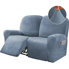 Pack of 6 Deck Chair 2 Seater Covers, Velvet Stretch Lounger Couch Covers for 2 Cushions, Sofa Slipcovers, Furniture Covers, Form Fit, Customised Style, Thick, Soft, Washable, Stone Blue