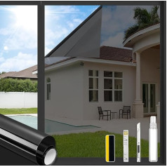 ConCus-T Disposable Window Film UV Sun Blocker Heat Control Window Tint Privacy Reflective Static Cling Mirror Film Solar Film with Kit for Home Office Black 44.5x200