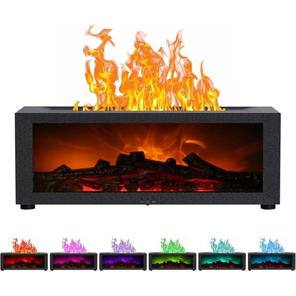 3D Flame Essential Oil Diffuser, 150 ml Fireplace Flame Light Humidifier with Timer, Auto-Off Protection, 7 Colours LED Night Light and Remote Control, Aroma Diffuser for Home, Office, Bedroom (Black)