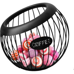 Coffee Pod Basket, Desktop Organiser, Iron Pod Holder, Large Capacity Storage, Durable Wire Design, Space-Saving, For Kitchen Counter, Office, Coffee Bar 20 x 18.5 cm