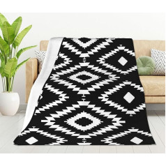 HGOD DESIGNS Black and White Repeating Geometric Tiles with Dotted Rhombus Flannel Fleece Bed Blanket, Throw Blanket, Lightweight Cozy Plush Blanket for Bedroom, Living Room, Sofa,