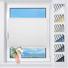 TFSKY Thermal Pleated Blind, No-Drill, Clamp-On, Blackout Pleated Blind, Sun Protection and Privacy Screen, 100% Opaque, for Windows and Doors, White, 85 x 130 cm (W x H)