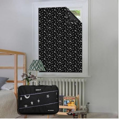 OBdeco Portable Blackout Curtains, Travel Roller Blind, 100% Blackout Suction Cups, Easy to Install, Fits Any Size and Shape (Moon Stars, 130 x 200 cm)
