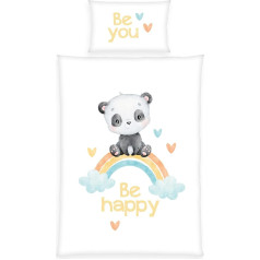 Herding Baby Best Flannel Bed Linen Rainbow Panda, Made in Green by Oeko Tex, Pillowcase 40 x 60 cm with Envelope Closure, Duvet Cover 100 x 135 cm with Button Closure, Cotton, Flannel