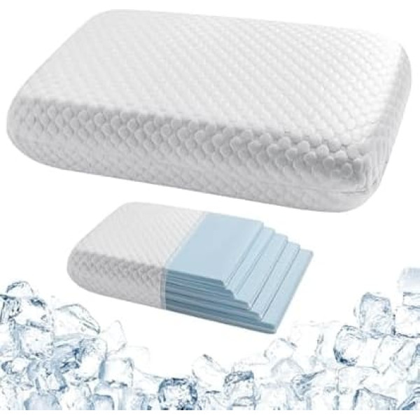 Cooling Memory Foam Pillow 40 x 60 cm, Pillow Hard Firm for Sleeping, Adjustable Side Sleeper Pillow, Neck Pillow for All Sleeping Positions with Washable Cover, Height Adjustment from 2 to 13 cm