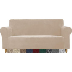 Velvet Sofa Covers Couch Cover 2 Seater Stretch Couch Cover with Non Slip Elastic Bottom Furniture Protector Sofa Slipcovers Couch Cover for Pets (2-Seater, Beige)