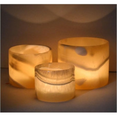 Single Alabaster Candle Holder, Sturdy Tea Light Holder, Translucent Stone for Calming Glow, Perfect for Ambient Lighting and Gifts, Warm Lighting, Multiple Sizes