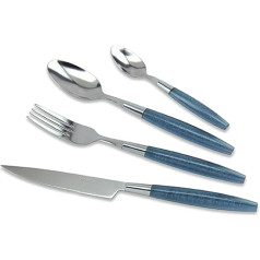 Lisa Dalban 30970008 ECUME Cutlery Set, 24 Pieces, Stainless Steel, 26.4 x 13.9 x 6.4 cm, Stainless Steel, Rustproof, Titanium Blue, 26.4 x 13.9 x 6.4 cm