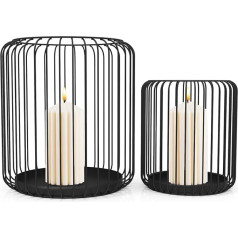 Matte Black Cylindrical Candle Holders Set of 2, Cage Candle Holders for Pillar Candle, Suitable for Events, Parties, Wedding Decorations (Cylindrical)