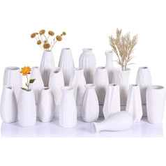 LCCCK Small White Vases Set of 20 for Table Decoration Ceramic White Bud Vases Paintable Boho Mini Single Flower Vase Bulk for Wedding Pampas Grass Decoration Japandi Bud Vases in