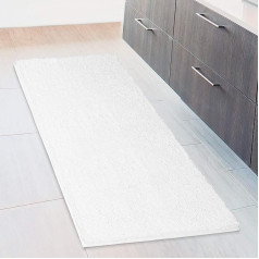 Chenille Bath Mat Non Slip Absorbent and Machine Washable Soft Plush Bathroom Rug White 70x120cm