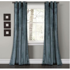 Lush Decor Prima Velvet Color Block Curtains, Room Darkening, Window Panel Set for Living Room, Dining Room, Bedroom (Pair), Polyester, Slate, Blue, 38