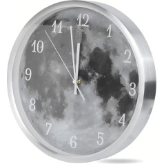 Natudeco LED Night Light Wall Clock Hanging Lights Silent Clock Silver Round Clock Battery Operated Earth Decorative for Nursery Bedroom Living Room