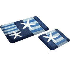 Goodway 2-teiliges Badematten-Set │ Badteppich│Badvorleger Bremen, Blau │ Mikrofaser Super Soft, Waschbar