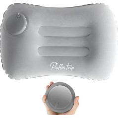 Ultralight Inflatable Travel Pillow, Inflate Compressible Ergonomic Neck and Lumbar Support for Camping, Driving, Sleeping, Grey