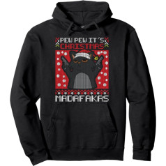 Pew Pew It's Christmas Madafakas Cat Santa Claus Pullover Hoodie, black