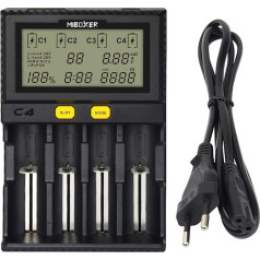 LGIDTECH C4 MiBOXER 18650 Battery Charger 4 Slot with Car Charger LCD Display for AA AAA C 26650 16340 18500 18350 17670 RCR123 Li-ion/IMR/INR/ICR/NI-MH/NI-Cd/LiFePO4 Batteries