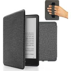 MyGadget Case for Amazon Kindle Paperwhite 11th Generation (from 2021 - 6.8 Inch) with Hand Strap and Auto Sleep/Wake Function - Flip Case in Light Grey