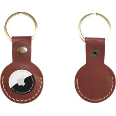 PANJAL AirTag Keyring Cowhide Handmade, Full Grain Leather Tanned Apple Air Tag Holder, Airtag 2021 Tracker Cover, Airtag Loop Holder, Air Tag Case for Bags, Pet Collar (Brown)